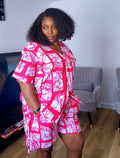 ANKARA TOPS & SHORTS PINK 085 S