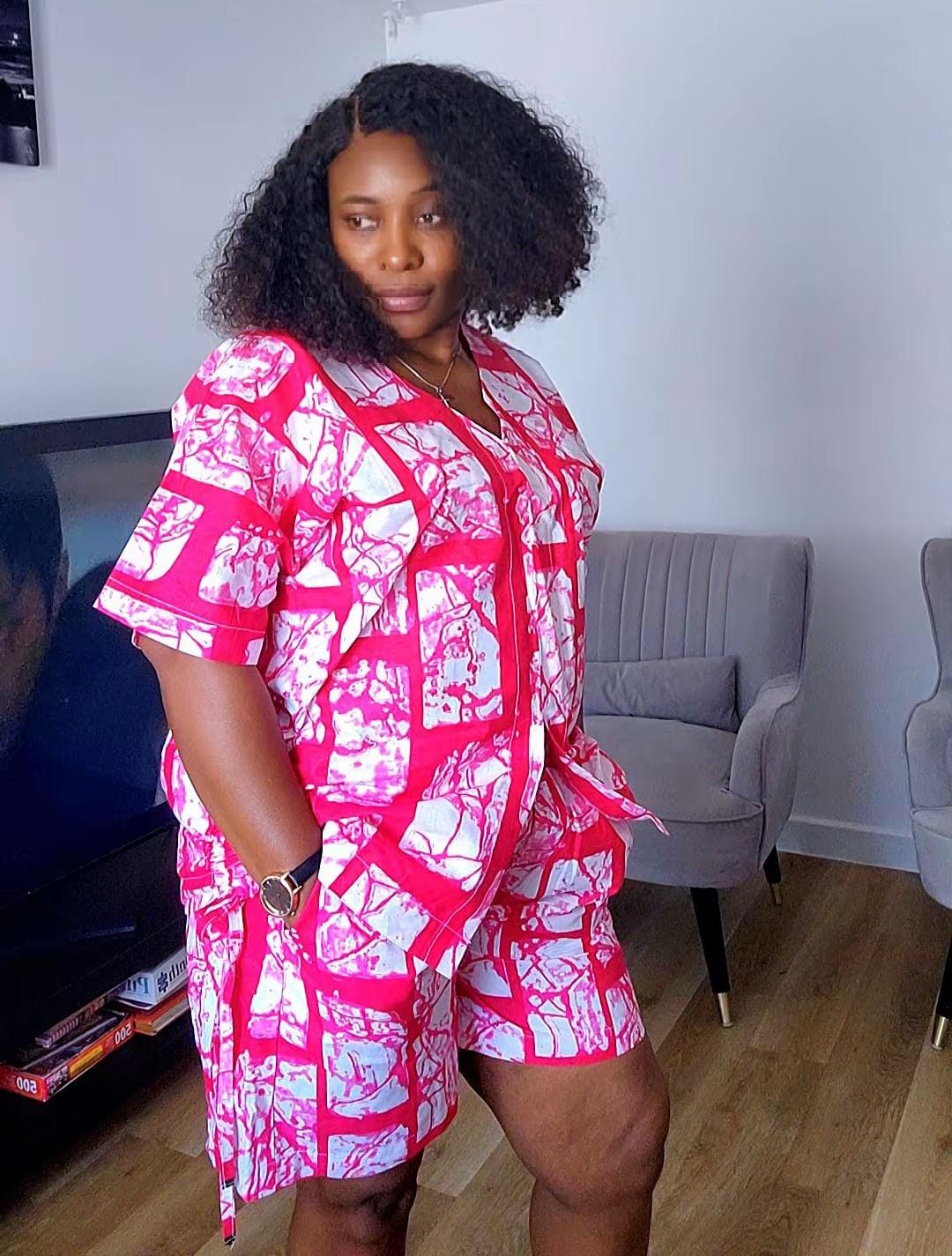 ANKARA TOPS & SHORTS PINK 085 S