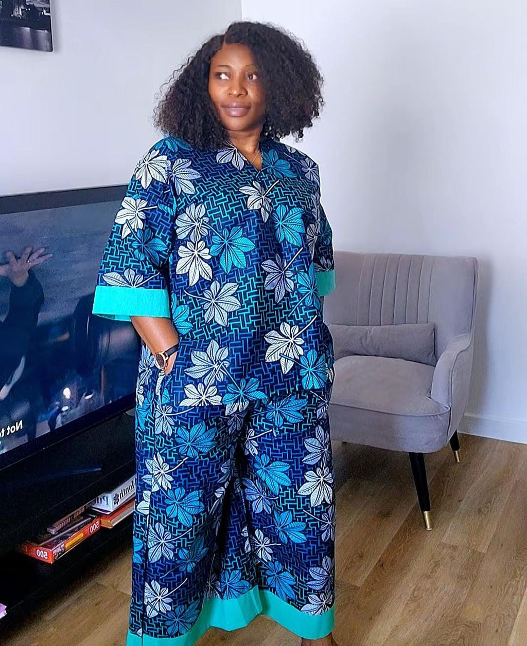 Ankara tops & Shorts (Teal)